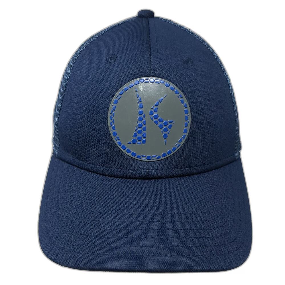 Outdoor Cap Trucker Hat Blue One Size Mesh Snapback Rubber Patch Honeycomb Logo